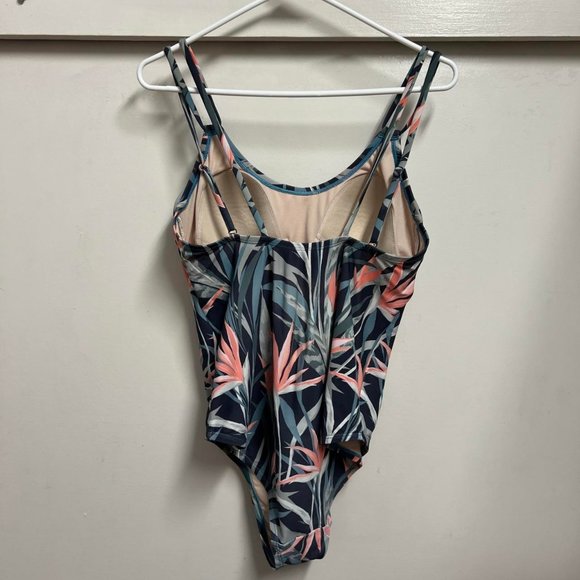 Kona Sol Swimsuit Womens Small Floral Green Pink One Piece Medium Coverage - Picture 4 of 4